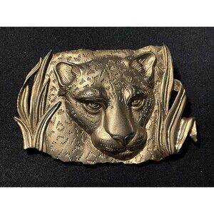 J.J. 1988 Leopard Head Gold Tone 2.5x1.75 Heavy Brooch
